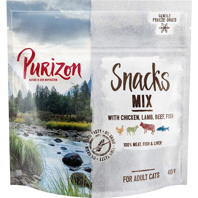 3x40g Snack Kip&Vis graanvrij Purizon Kattensnack