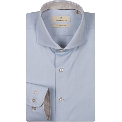 Thomas Maine Overhemd Bari Cutaway Cotton Two-Ply Twill Subtle Uni Color Contrast Light Blue-Soft Grey / male