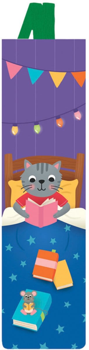 Boekenlegger met elastiek lezende kat - 4,7x17,5cm