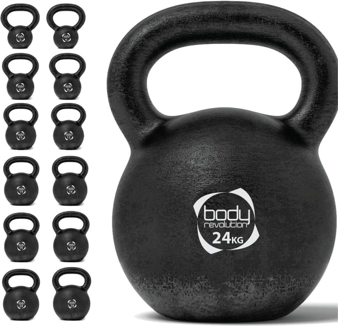 Kettlebell van gietijzer - zwart - 24kg - anti-roll bodem