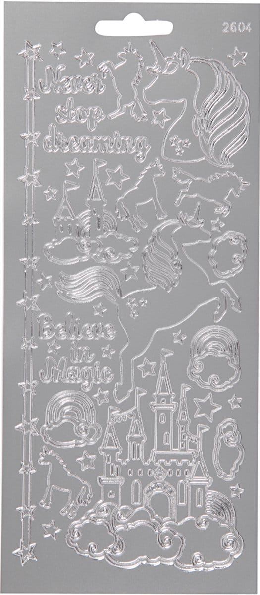 Stickers, unicorn, vel 10x23 cm, zilver, 1 vel