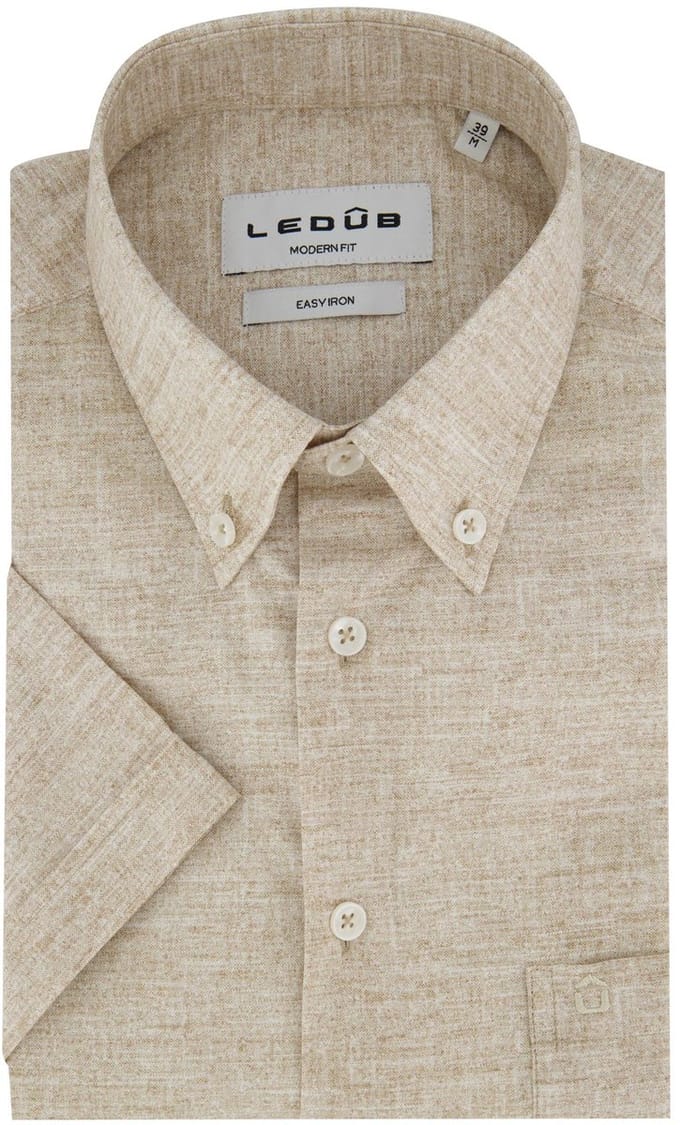 Korte mouw overhemd Ledub beige gemêleerd button-down collar