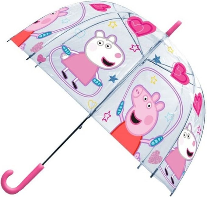 Peppa Pig paraplu - voor kinderen - donker roze/transparant - D61 cm