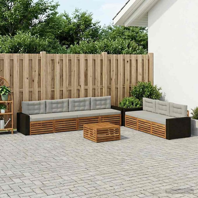vidaXL - Buiten - bank - set - 8 - st - Naturel - en - lichtgrijs - Polyester