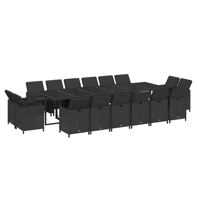 vidaXL - 17-delige - Tuinset - met - kussens - poly - rattan - zwart