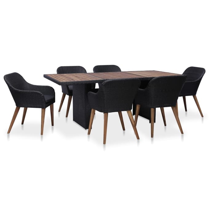 vidaXL - 7-delige - Tuinset - met - kussens - poly - rattan - zwart