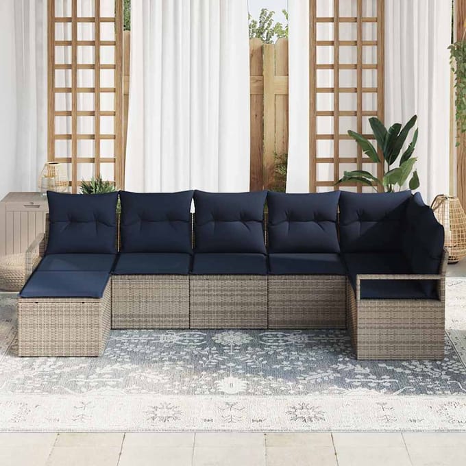vidaXL Bankstel 7 st Grijs poly rattan