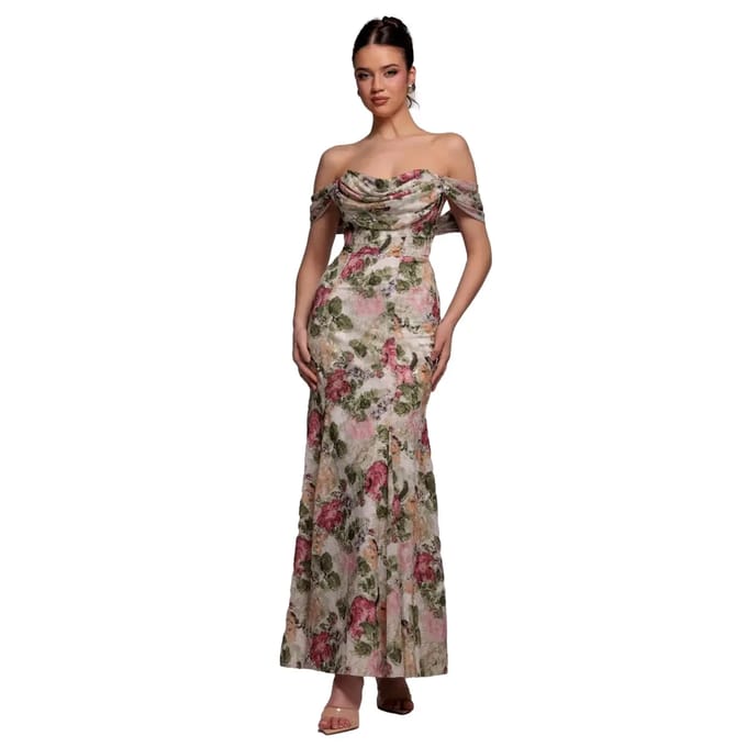 Lang Jurk van Mousseline met Bénitier Kraag Dames Goddiva Maxi