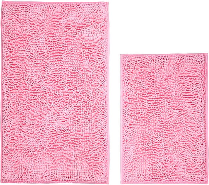 2-delige Badmatset Rechthoekig Pluche Super Absorberend & Antislip - Roze