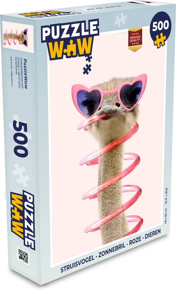 Puzzel Struisvogel - Zonnebril - Roze - Dieren - Legpuzzel - Puzzel 500 stukjes