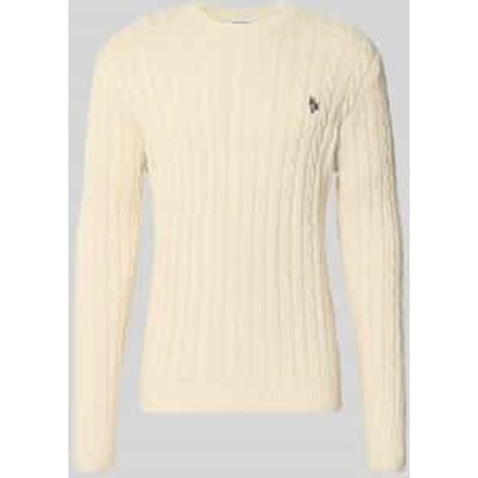 Slim fit gebreide pullover van pure katoen met kabelpatroon