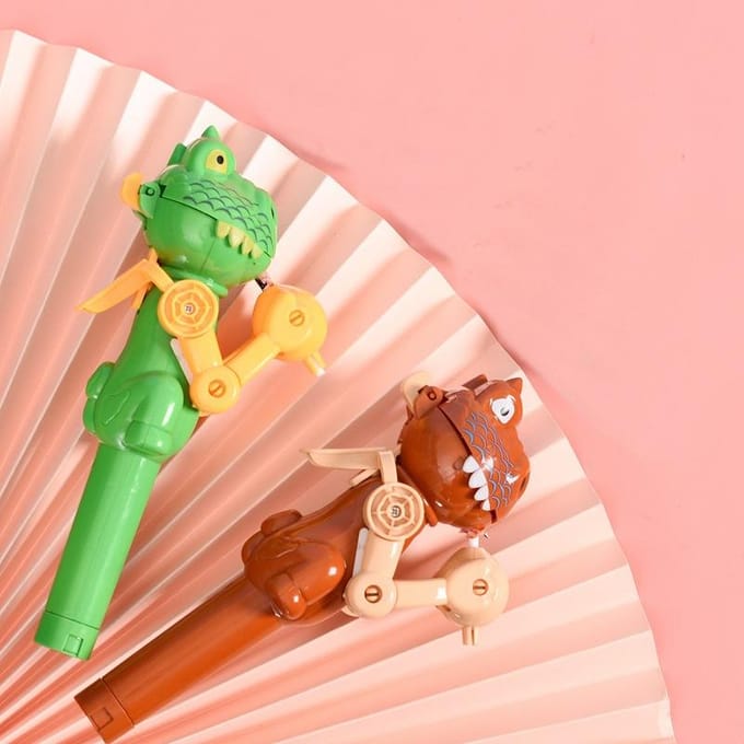 Dinosaurus Lolly Speelgoed Grappige Kat Artefact Internet Beroemdheid Kat Telescopische Snoep Eet Robot beige