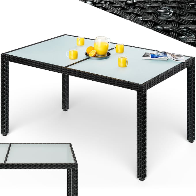 Casaria Tuintafel - Polyrattan 150x90x75cm glas - Zwart