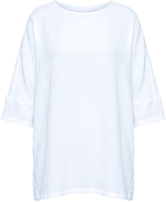 MIAMODA - Dames - Blouse oversized mousseline 3/4-mouw - Sneeuwwit - Maat 46+