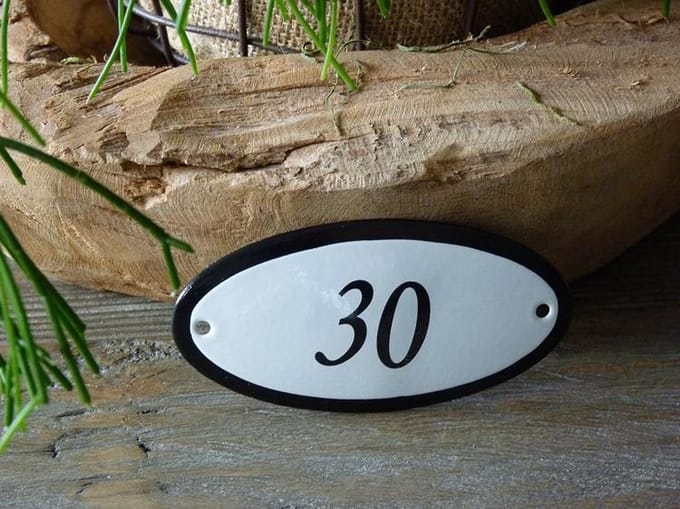Emaille huisnummer 10x5 wit nr. 30