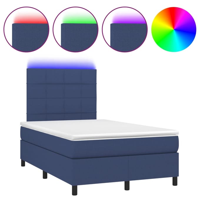 vidaXL - Boxspring - met - matras - en - LED - stof - blauw - 120x200 - cm