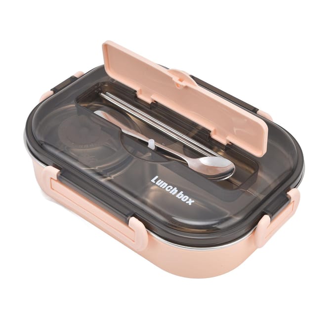 Draagbare Kinderen 304 Roestvrijstalen Lunchbox 1.3L Vier Compartimenten Bento Box met Soepkom L gray