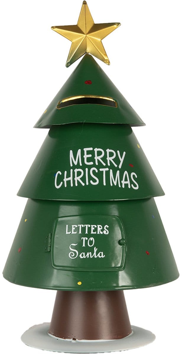 Clayre & Eef Kerstdecoratie Brievenbus Ø 18x35 cm Groen Metaal