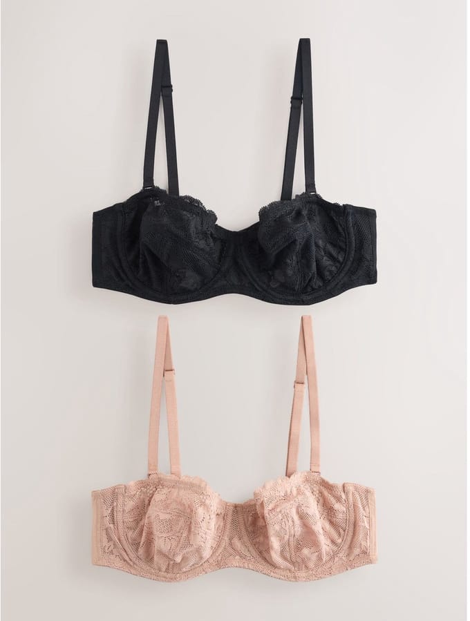 Next - Dames - Set van 2 verstelbare strapless beha's met kant en zonder vulling - Zwart