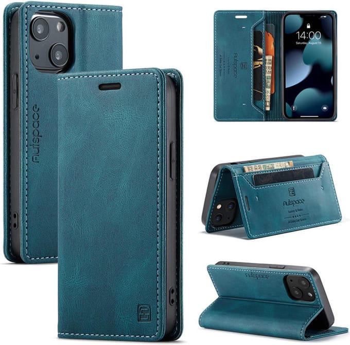 Luxe Flip Case met RFID Bescherming Kaarthouder en Magneetsluiting voor iPhone 13 Mini / 12 Mini _ Blauw