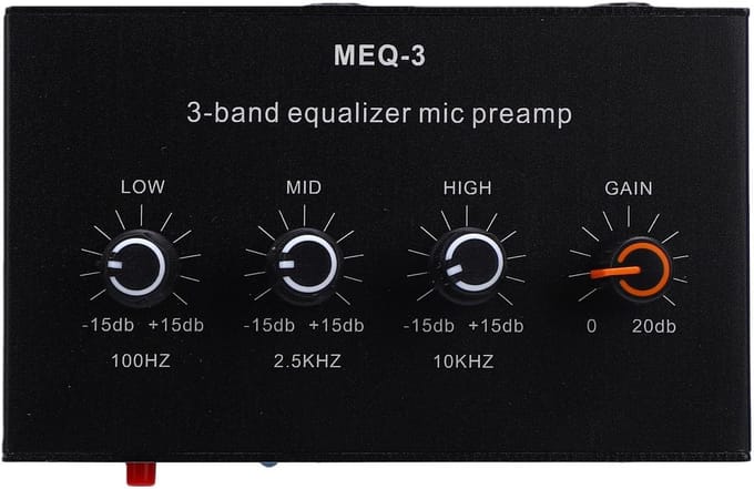 Microfoon Voorversterker - Geluidsversterker Equalizer - Opnemen Geluid - 3-Bands Equalizer - 19 cm Lengte - Zwart