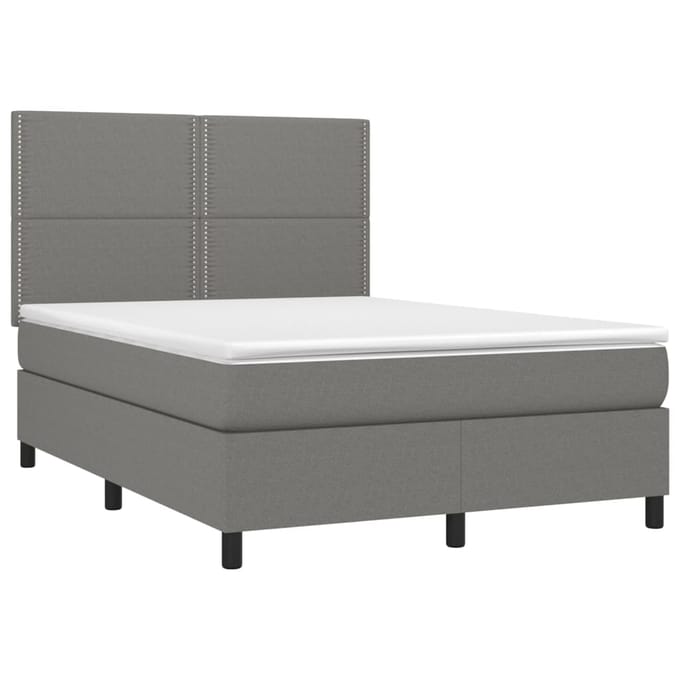 vidaXL - Boxspring - met - matras - en - LED - stof - donkergrijs - 140x200 - cm