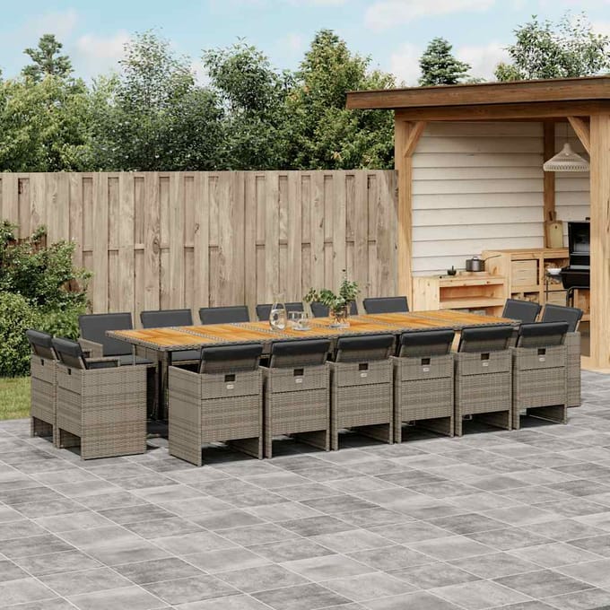 vidaXL - 17-delige - Tuinset - met - kussens - poly - rattan - grijs