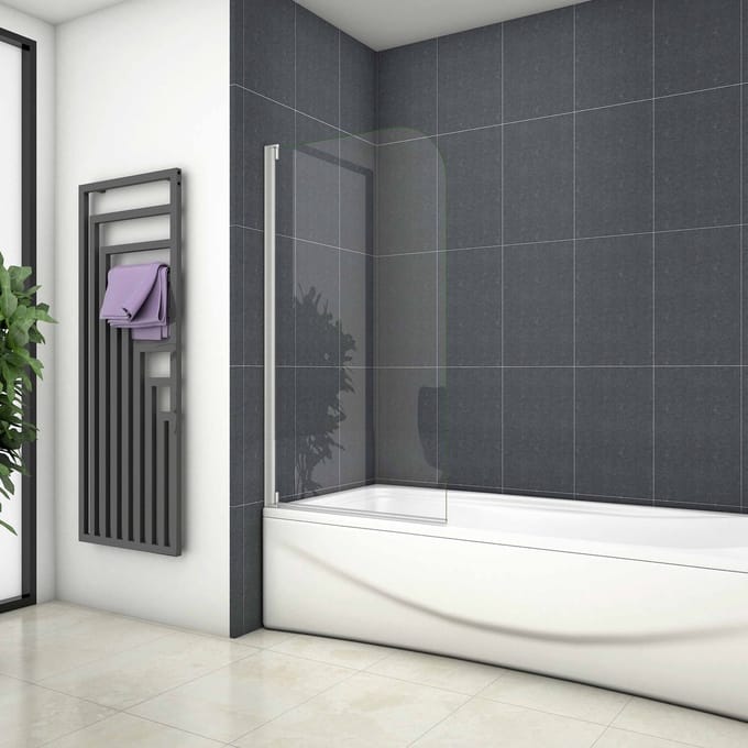 Aica Badwand 80x140cm–Draaibaar–4mm Wit Gehard Glas–Grijs Frame–Eenvoudige Montage