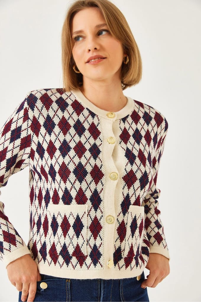 Jacquard Gebreide Vest met Zakken