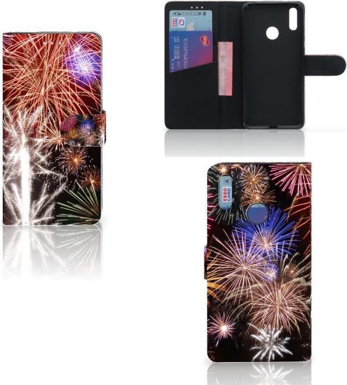 Book Case voor Huawei Y7 (2019) Wallet Case met Pasjes Vuurwerk