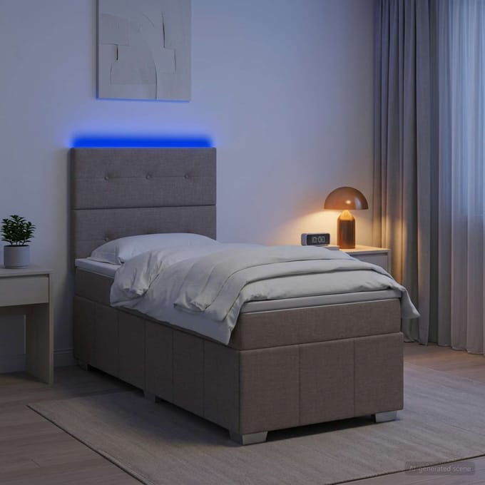 vidaXL - LED - Boxspringbed - met - Matras - Taupe - 100 - x - 200 - cm - Stof
