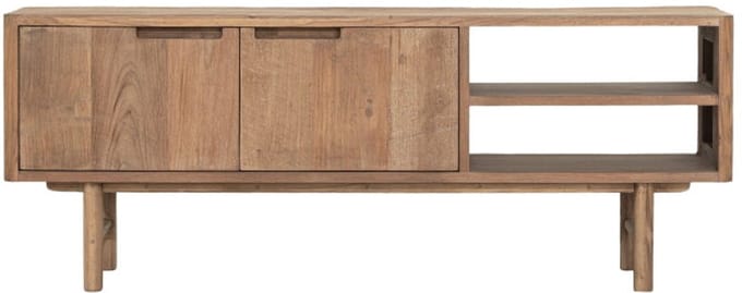DTP Home TV stand Bliss No.2 small, 2 doors, 2 open racks,50x130x35 cm | TEAKWOOD top