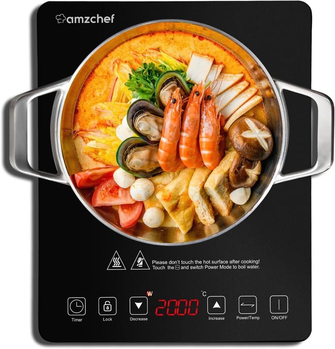 Inductiekookplaat 2000 W - Enkele Inductiekookplaat met Slank Design, 20 Temperatuurinstellingen en Timer