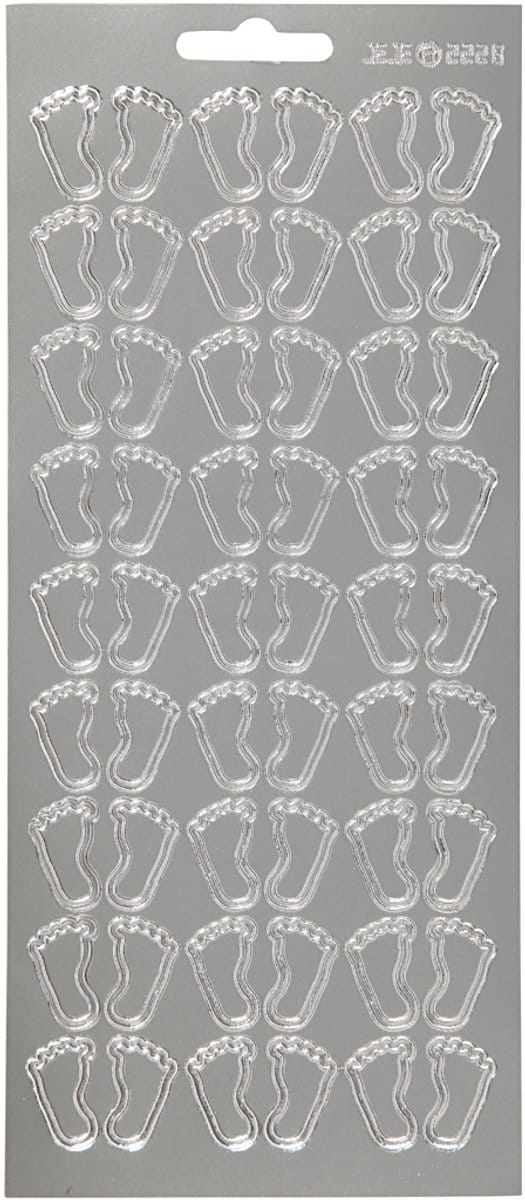 Stickers, voeten, vel 10x23 cm, zilver, 1 vel