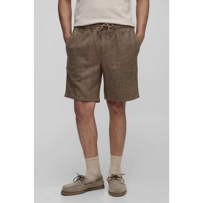 Shorts met elastische taille en relaxed fit in visgraatmotief | Black | Size 30
