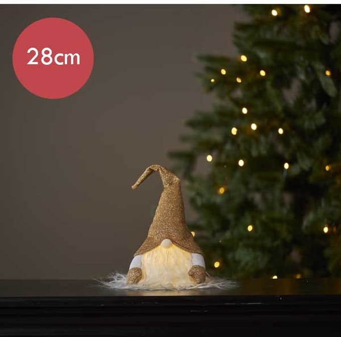 Kerstkabouter goud met LED verlichting - 28 cm