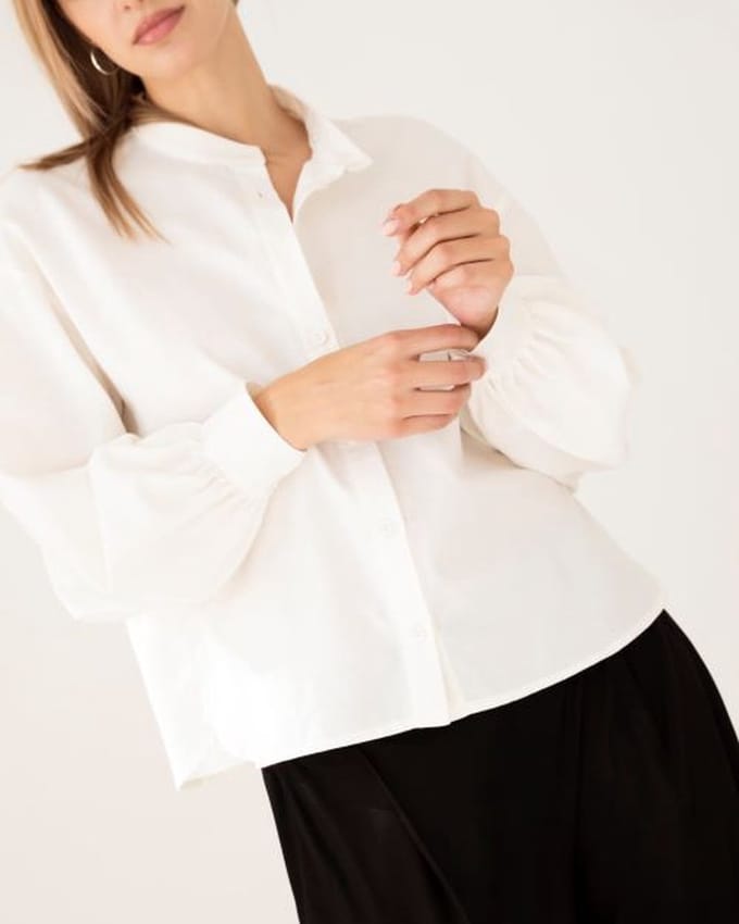 Dames Blouse Selena- lange ballonmouwen-100% katoen-off white-maat XS/S