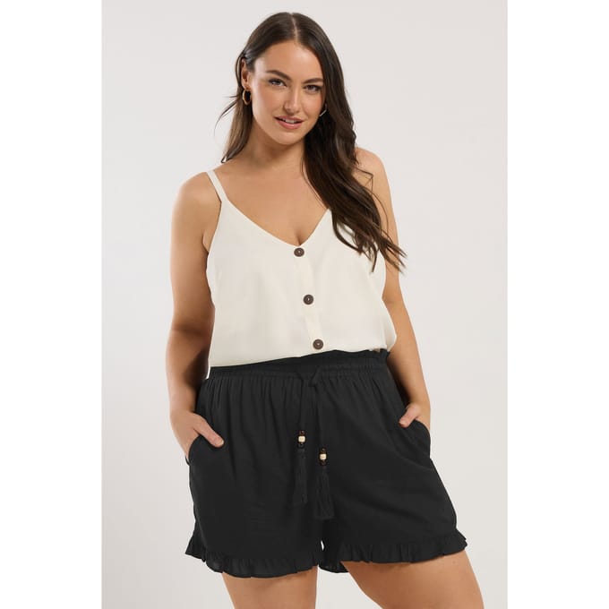 Yours Short Met Elastische Taille En Ruchezoom In Zwart Size 48