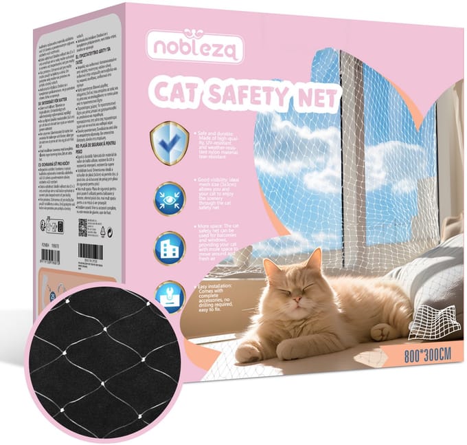 Nobleza Kattennet - Voor Balkon - Balkon net - 8x3 m - wit