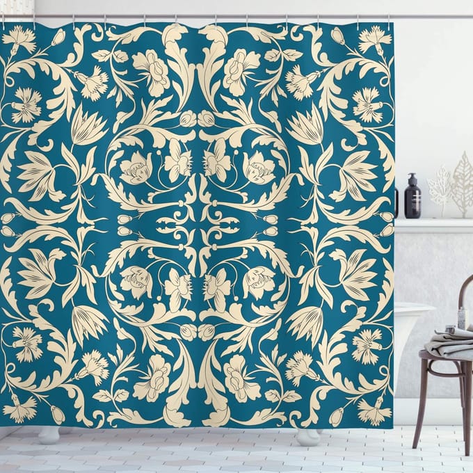 ABAKUHAUS Douchgordijn – 175 x 240 cm – Petrol/Crème – Polyester