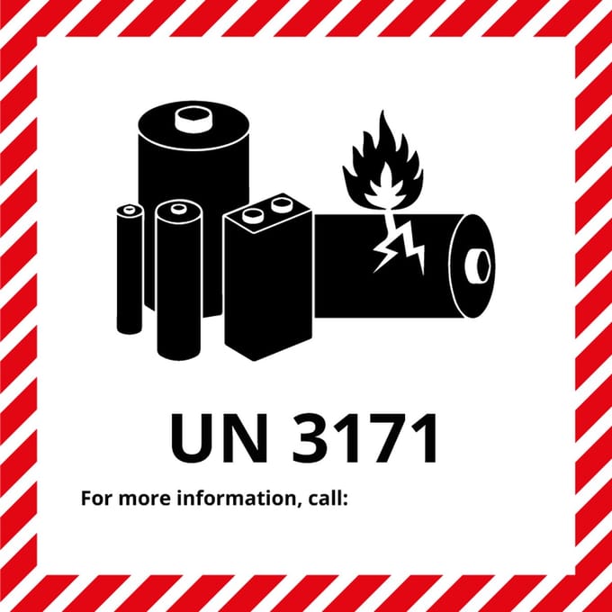 UN3171 sticker op rol met telefoonnummer 200 x 200 mm - 105 per rol