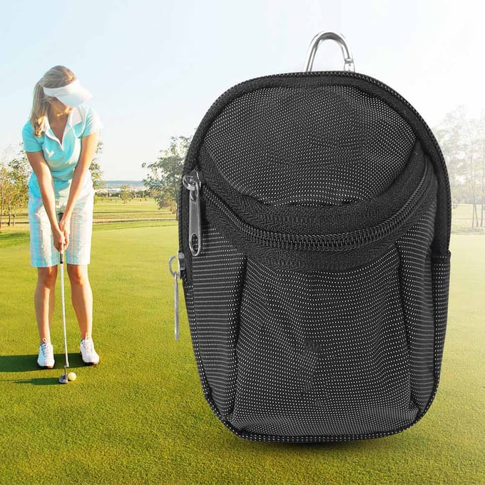 Draagbaar Klein Polyester Golfbaltasje Heuptas Accessoire met Sleutelhanger Zwart black