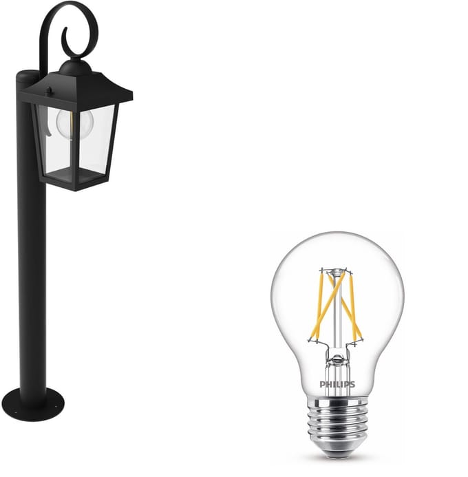 Philips Buzzard Sokkel voor Buiten (Zwart) - Buitenlamp - E27 - Warmwit Licht - Niet Dimbaar