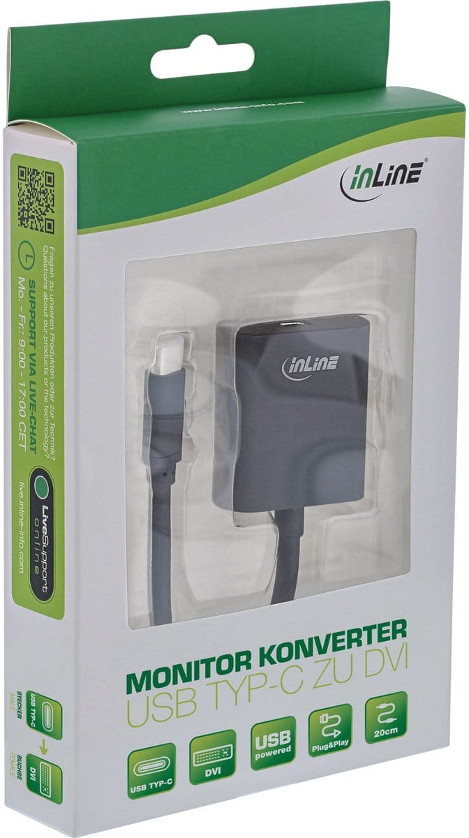 InLine® USB Display Converter, USB-C male naar DVI female, zwart