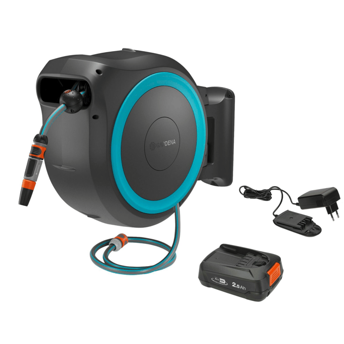 Gardena Accu-wandslangbox PowerRoll XL, gebruiksklare set, 35 m slang, turkoois