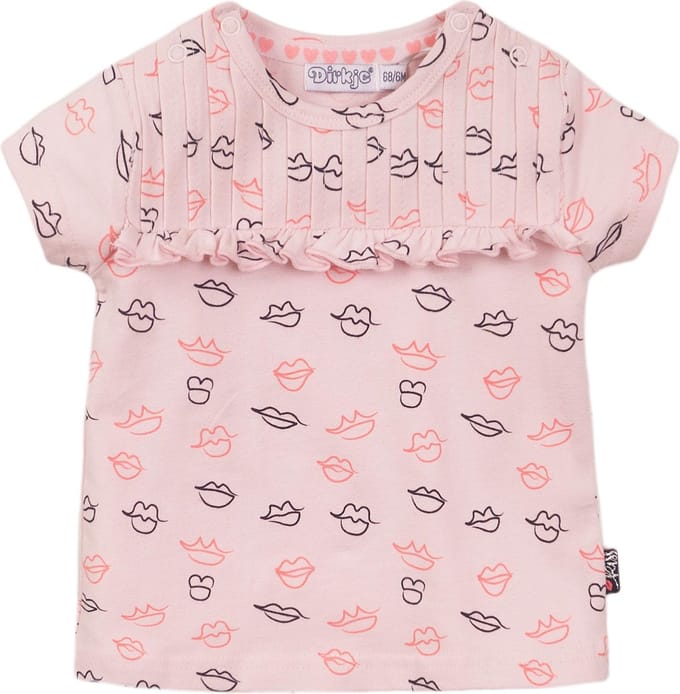 Dirkje - Girls Tshirt ss Light pink + a.o.p. - maat 80