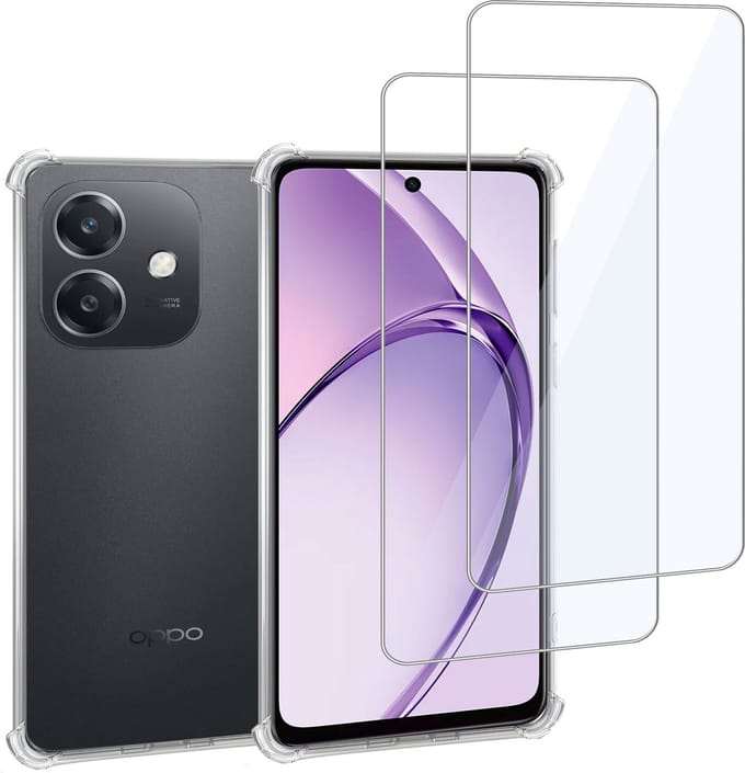 Geschikt voor OPPO A60 4G - Hoesje + 2x Screenprotector – Gehard Glas Cover + Shock Proof Case – Transparant