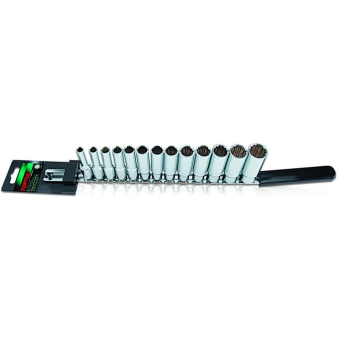 Dopsleutelset lang TOPTUL 3/8 inch 12-kant 13 Stuk (7 mm - 21 mm)