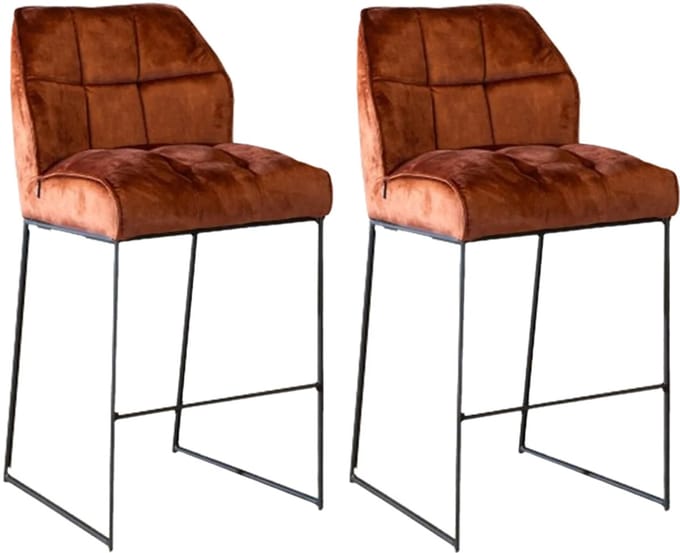 Bronx71® Velvet barkruk Janna koper 82 cm - Barkrukken set van 2 - barstoel