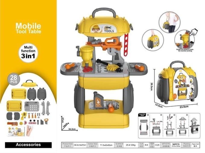 compacte werkbank met werkgerief in handige meeneemkoffer 3in1